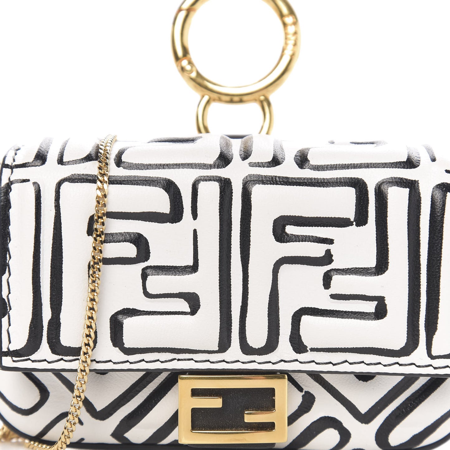 X JOSHUA VIDES Nappa Vitello King FF Embossed Nano Baguette Charm White Black