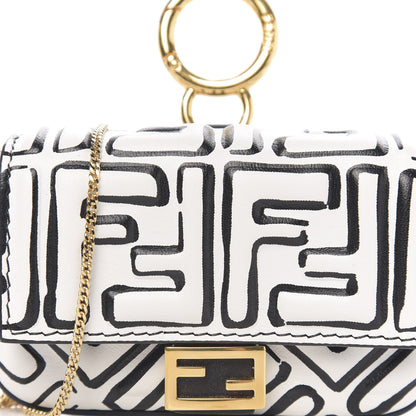 Fendi X JOSHUA VIDES Nappa Vitello King FF Embossed Nano Baguette Charm White Black 9 of 10