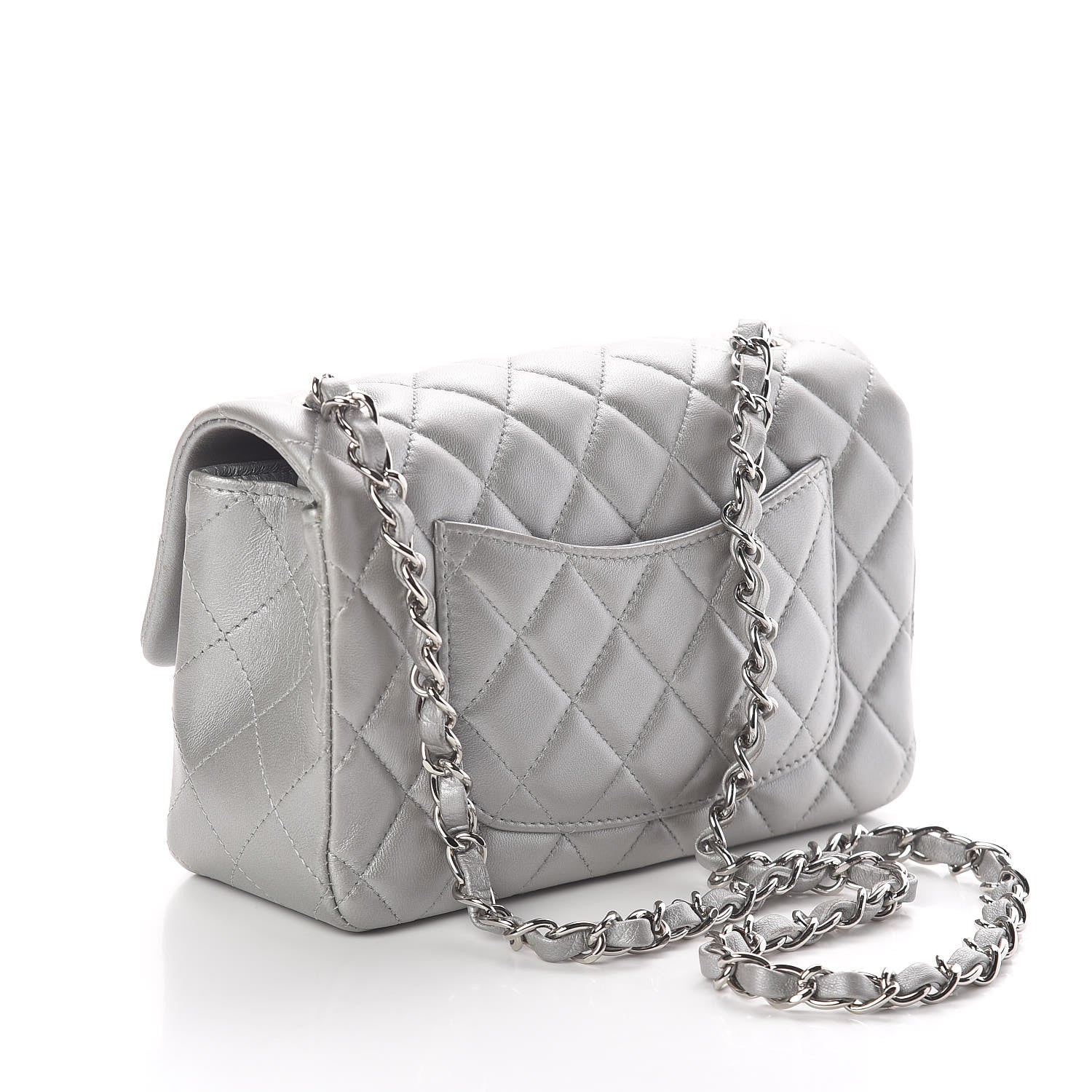 Chanel Metallic Lambskin Quilted Mini Rectangular Flap Silver 3 of 11