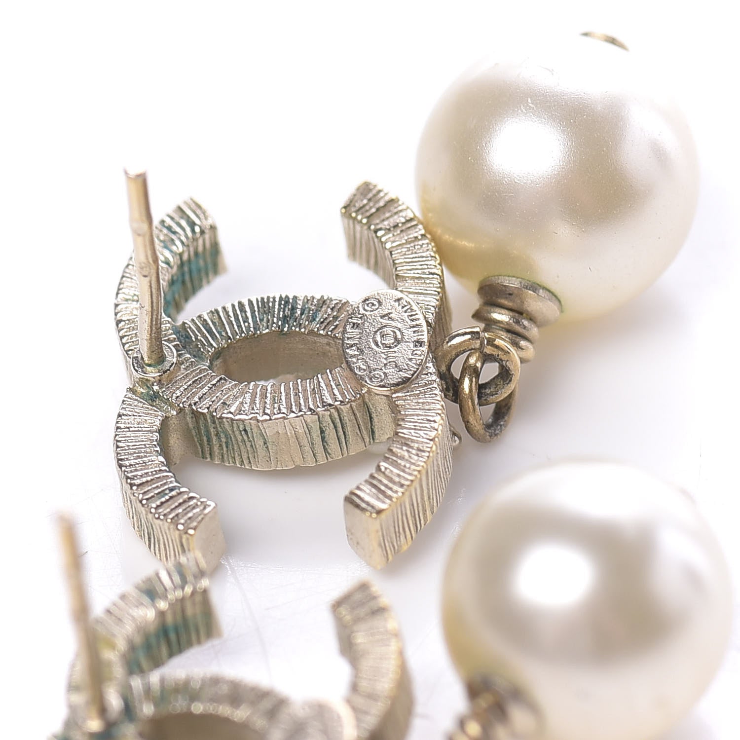 Chanel Crystal Pearl CC Drop Leaf Earrings Gold 6 of 7