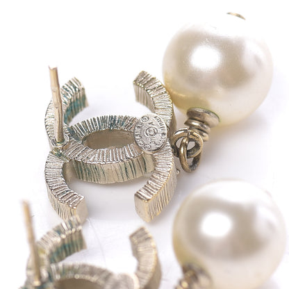 Chanel Crystal Pearl CC Drop Leaf Earrings Gold 6 of 7