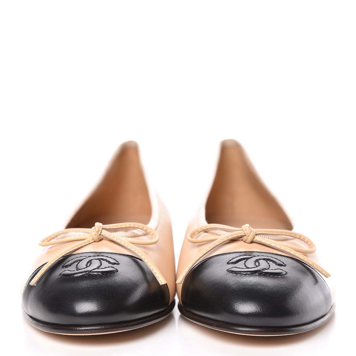 Lambskin Cap Toe Ballerina Flats 38.5 Beige Black
