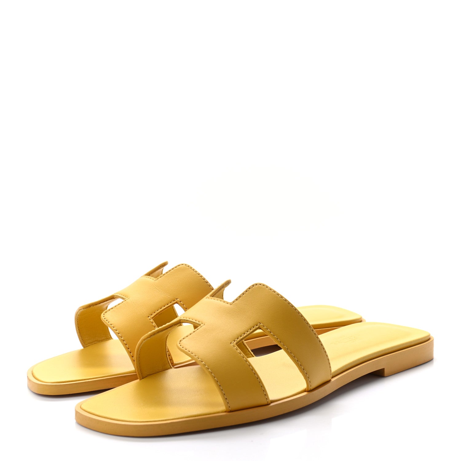 Hermes Box Calfskin Oran Sandals 37 Jaune Citron 3 of 8