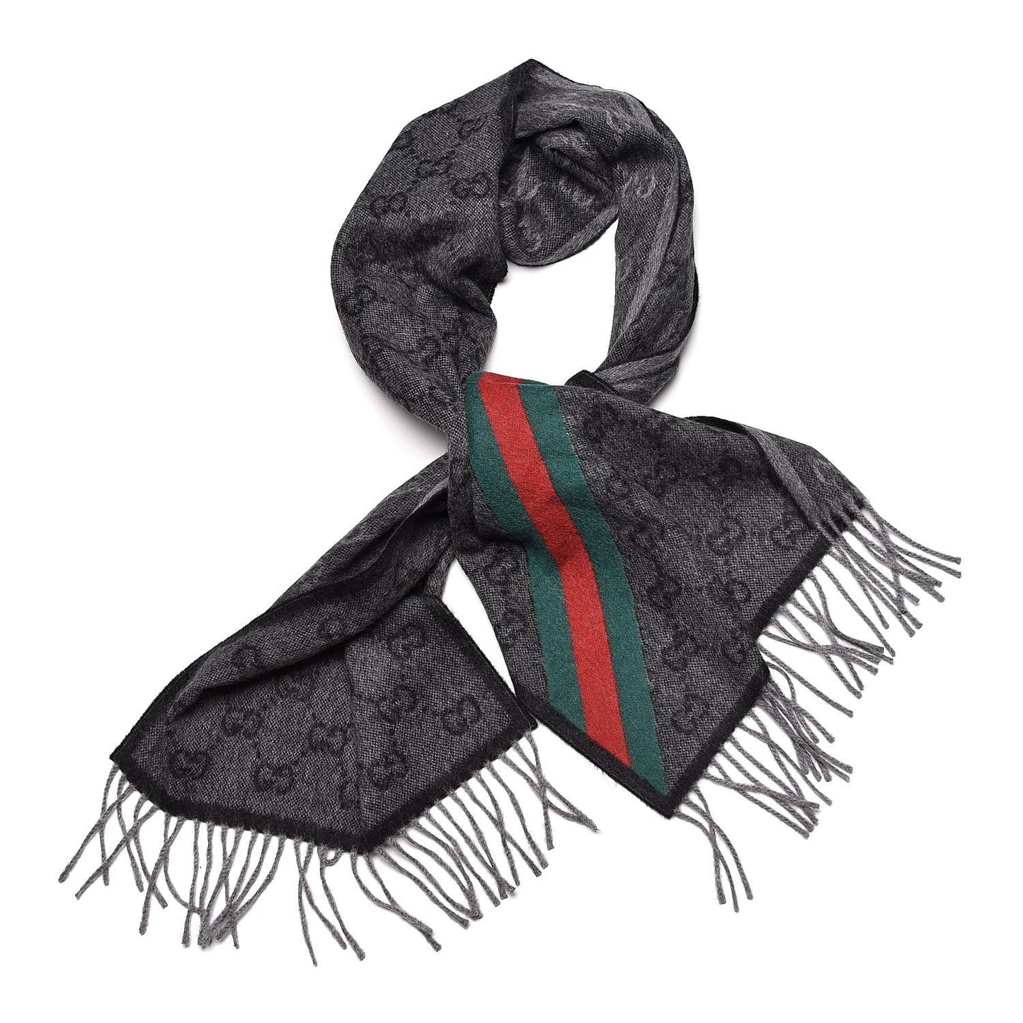 Wool Angora Monogram Web New Nikky Scarf Lead Dark Green