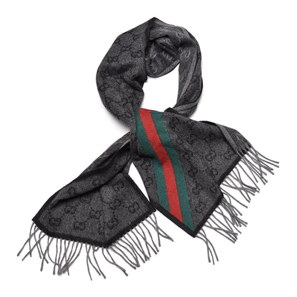 Gucci Wool Angora Monogram Web New Nikky Scarf Lead Dark Green 1 of 5