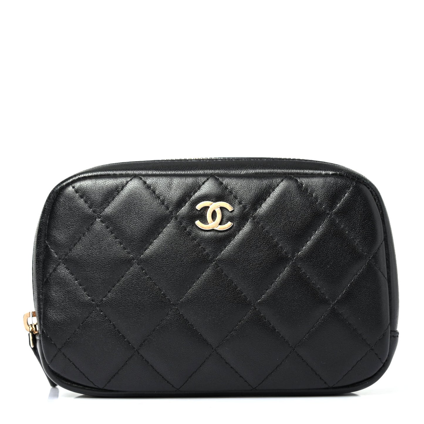 Lambskin Quilted Small Curvy Pouch Cosmetic Case Black