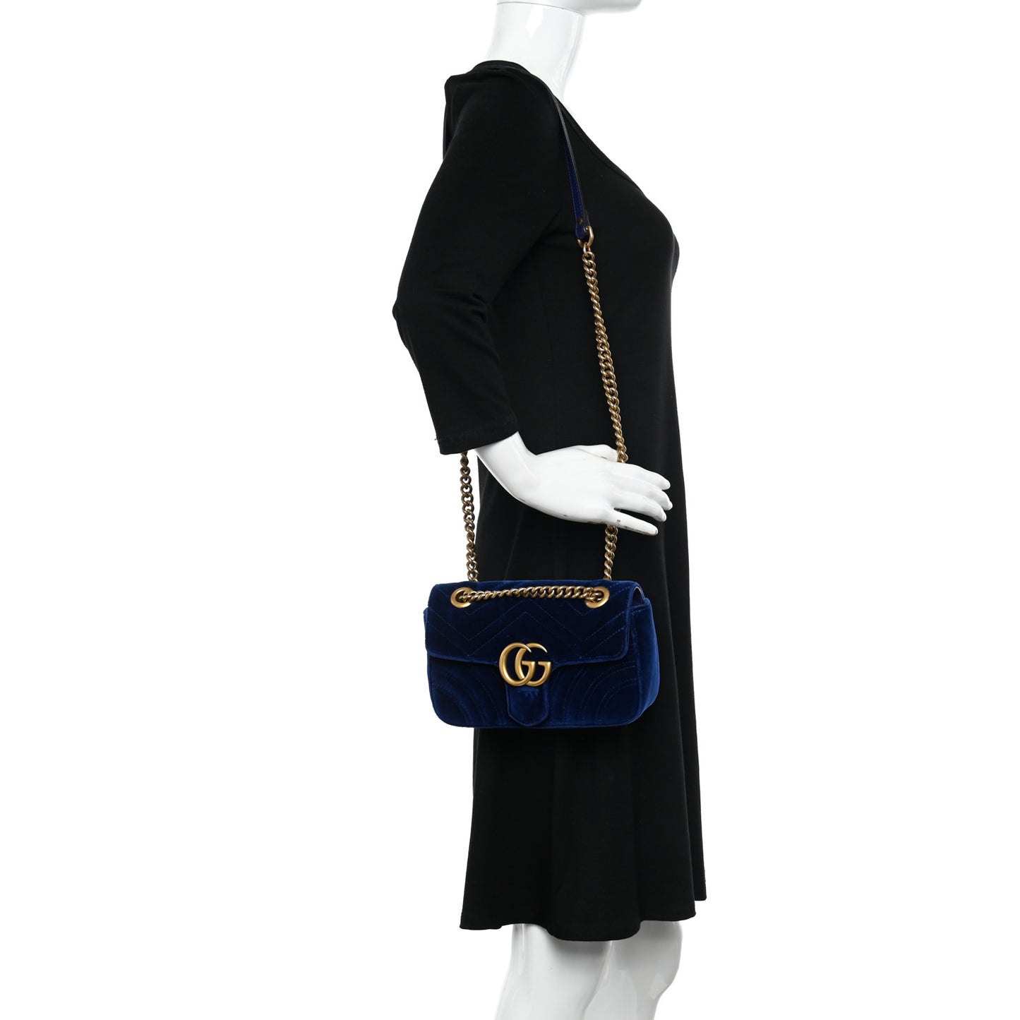 Velvet Matelasse Mini GG Marmont Shoulder Bag Cobalt Blue