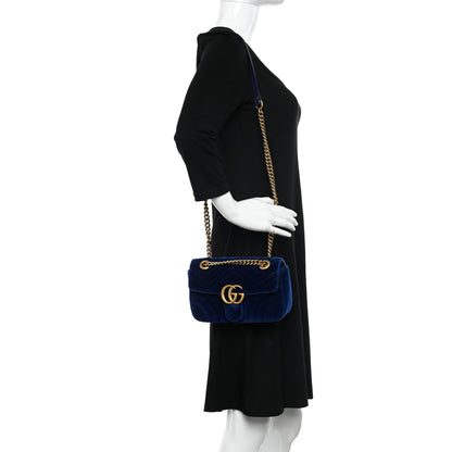 Gucci Velvet Matelasse Mini GG Marmont Shoulder Bag Cobalt Blue 2 of 11