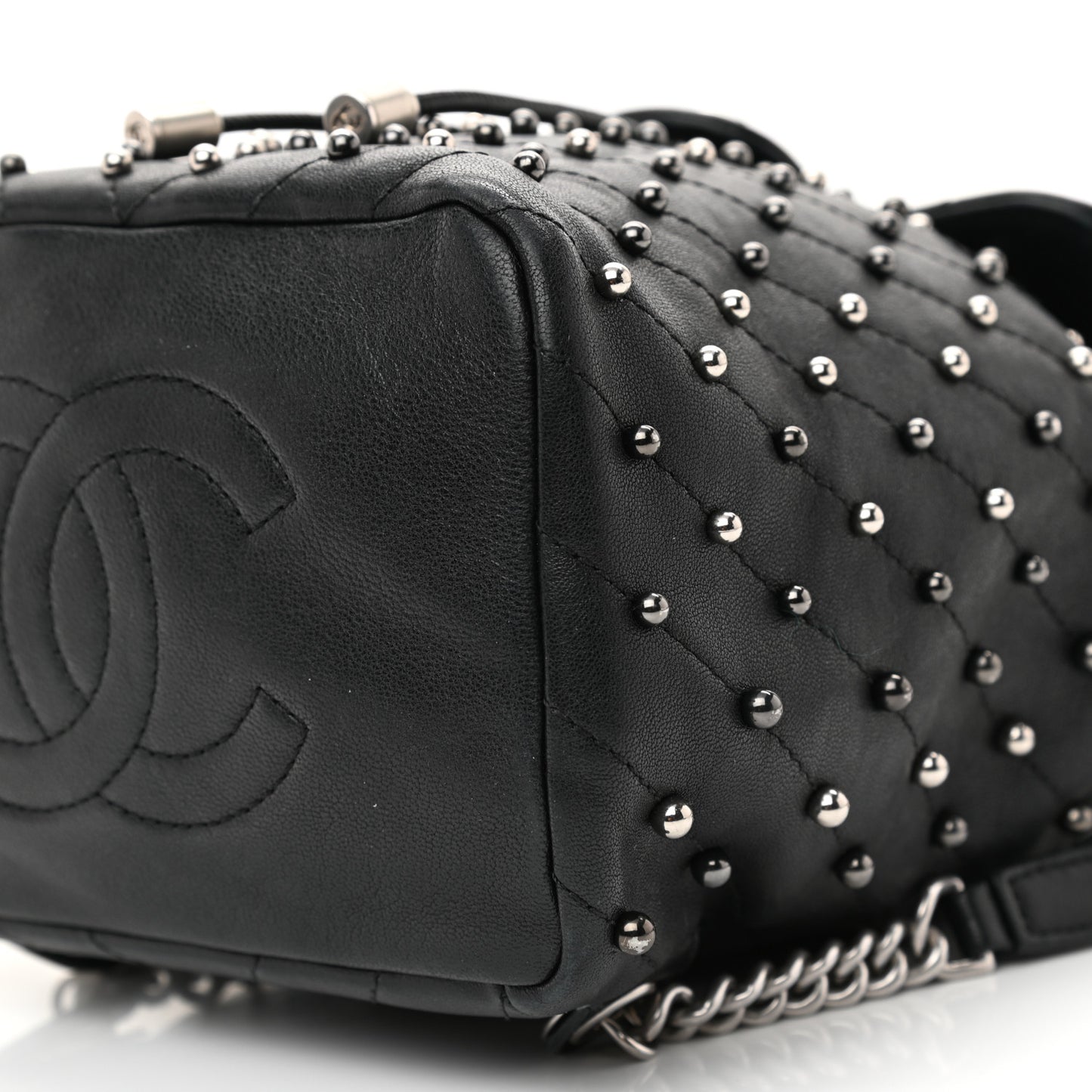 Lambskin Chevron Quilted Studded Stud Wars Backpack Black