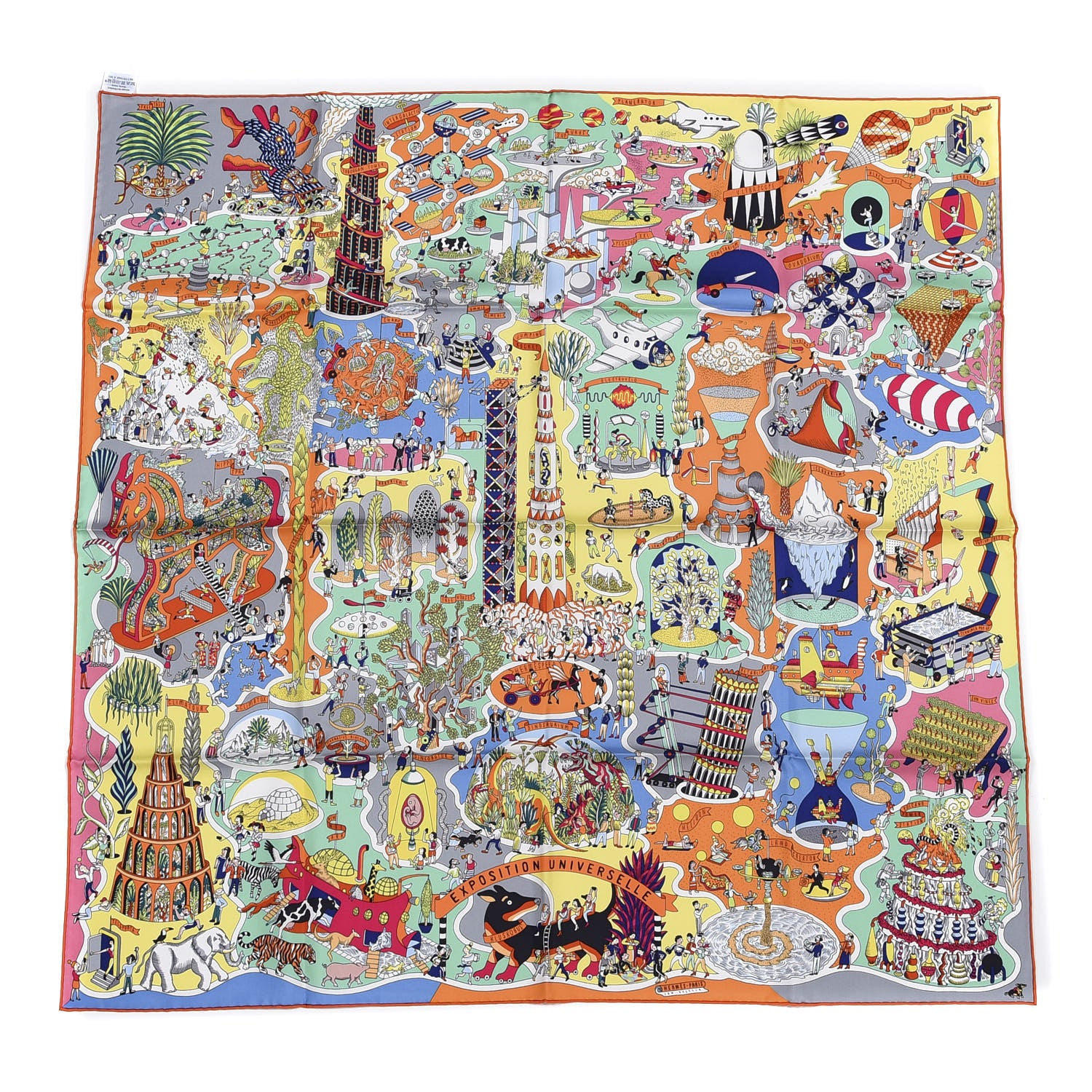Hermes Silk Exposition Universelle Scarf 90 Orange Jaune Multi 1 of 3