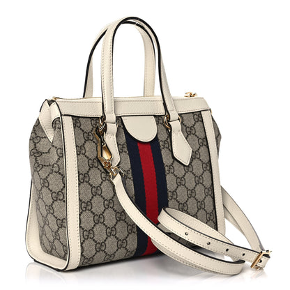 Gucci GG Supreme Monogram Textured Dollar Calfskin Web Small Ophidia Tote Bag Beige Ebony Mystic White 3 of 11