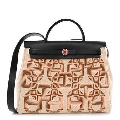 Hermes H Plume Canvas Vache Hunter Horseshoe Laque Circuit 24 Herbag Zip Retourne 31 Black Naturel Ecru 3 of 13