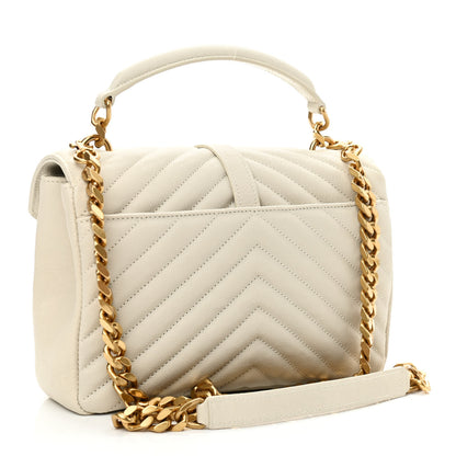Saint Laurent Sheepskin Matelasse Chevron Monogram Medium College Bag Crema Soft 3 of 11