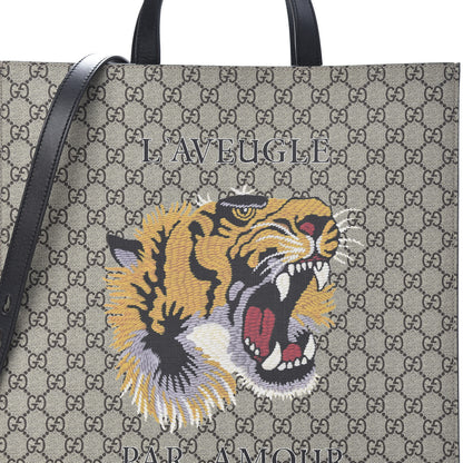 Gucci GG Supreme Monogram L'Aveugle Par Amour Print Vertical Tote Black 7 of 9