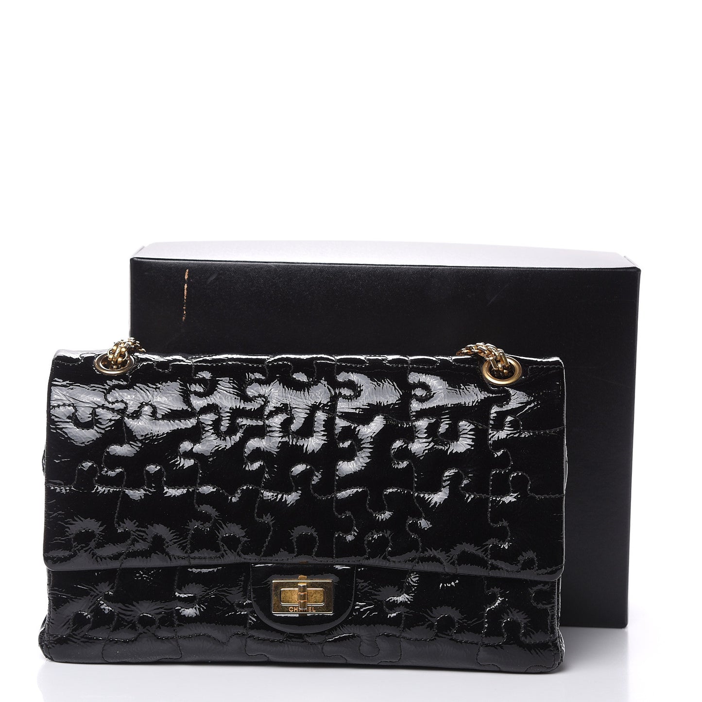Crackled Patent Calfskin Puzzle 2.55 Reissue 226 Flap Black