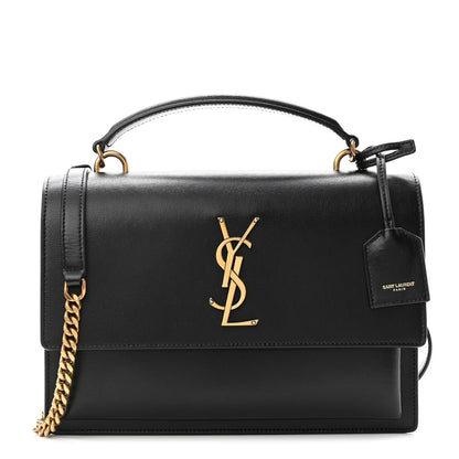 Saint Laurent Smooth Calfskin Medium Monogram Sunset Satchel Black 1 of 9