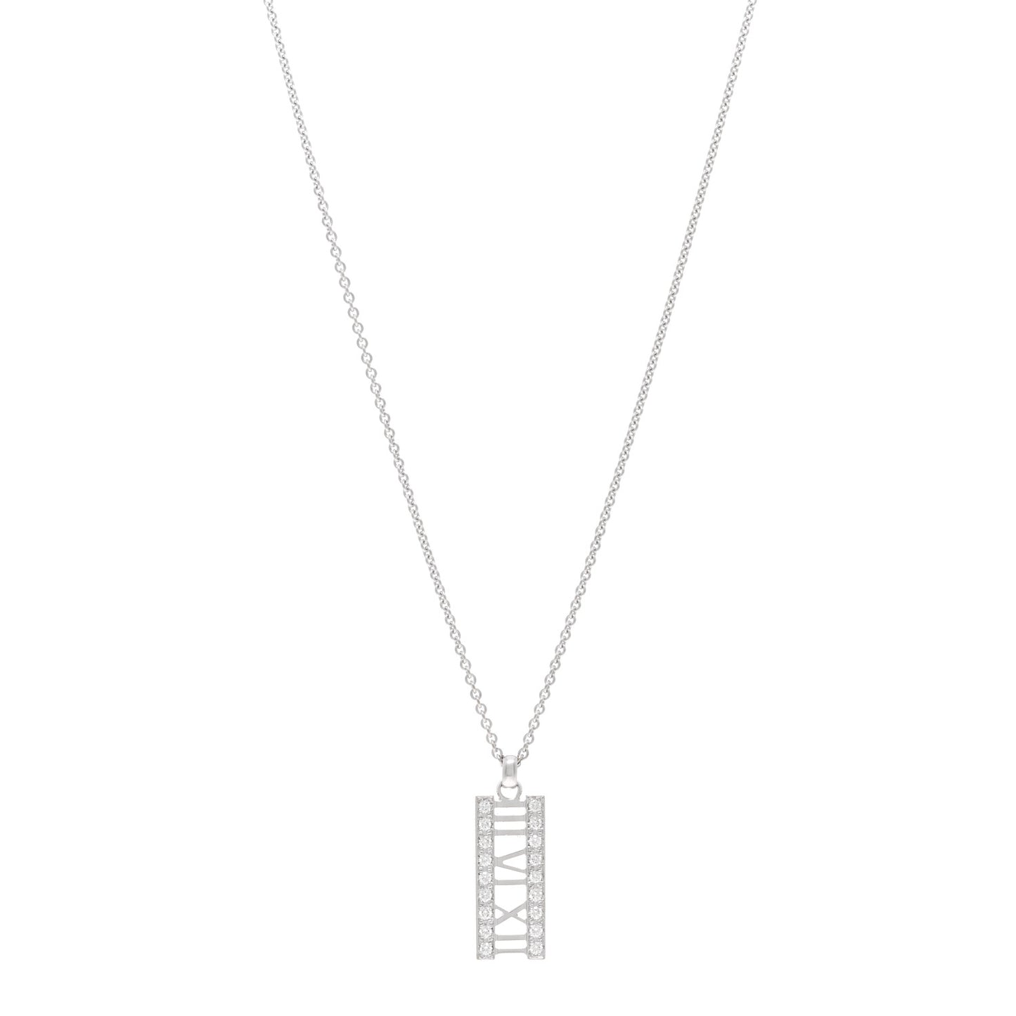 18K White Gold Diamond Atlas Bar Pendant Necklace