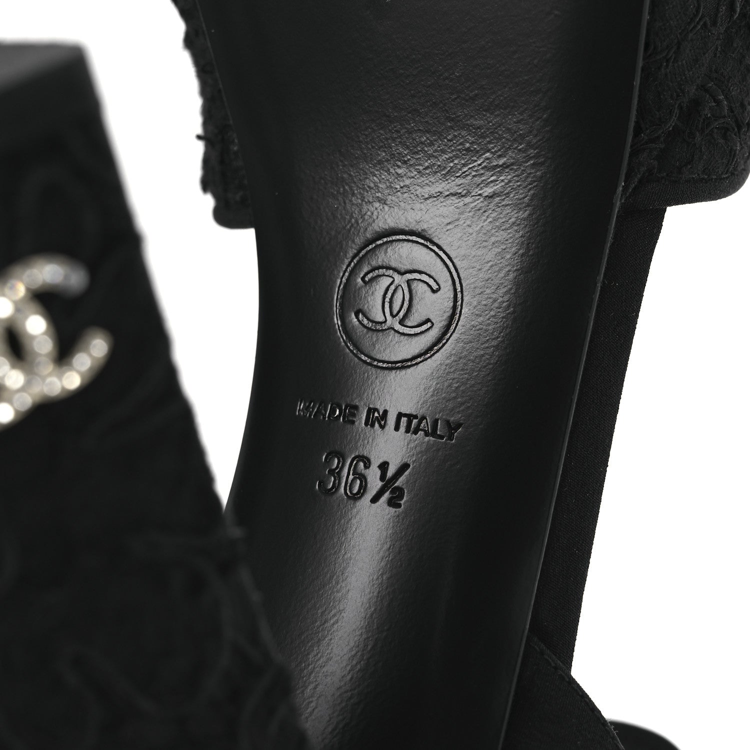 Chanel Cotton Lace CC Platform Sandals 36.5 Black 8 of 13