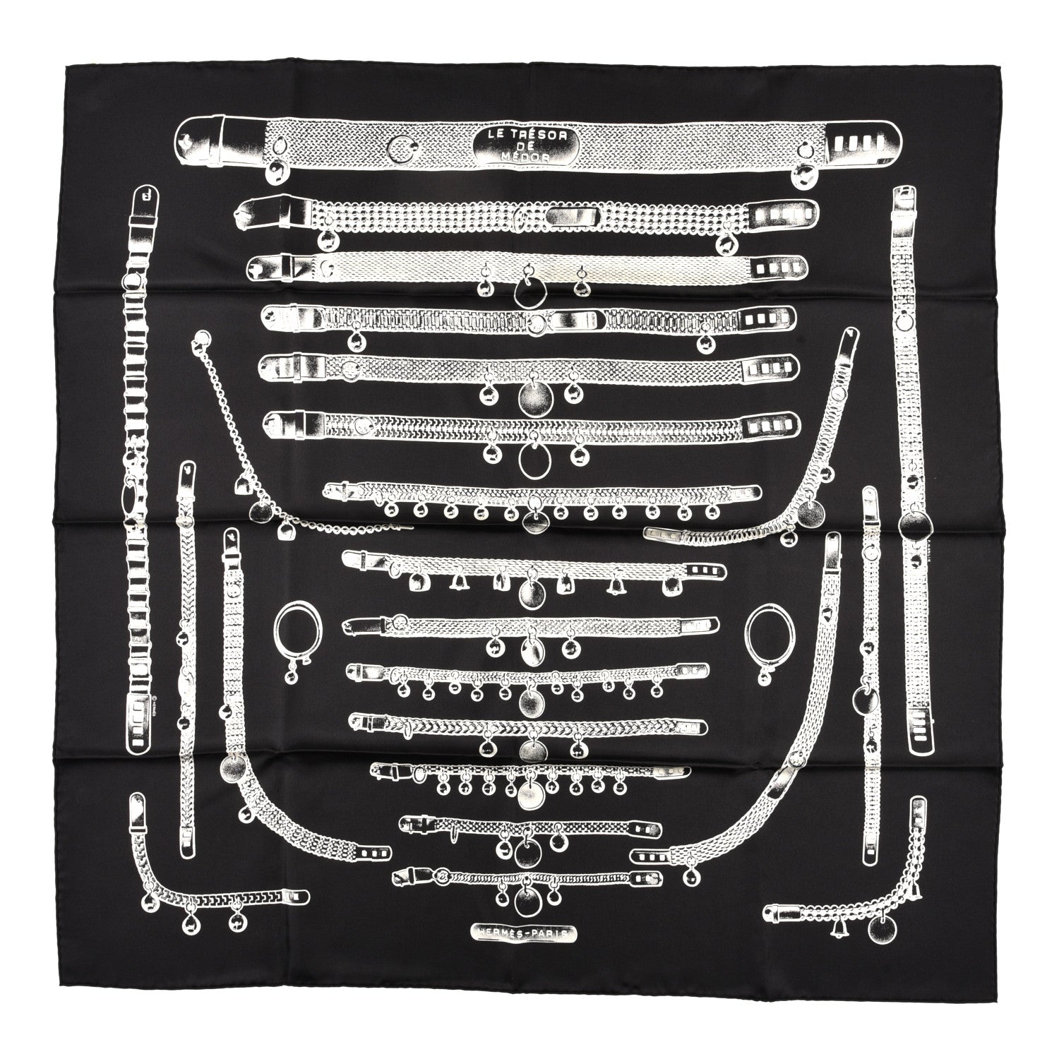 Hermes Silk Le Tresor De Medor Scarf 90 Black Creme 1 of 6