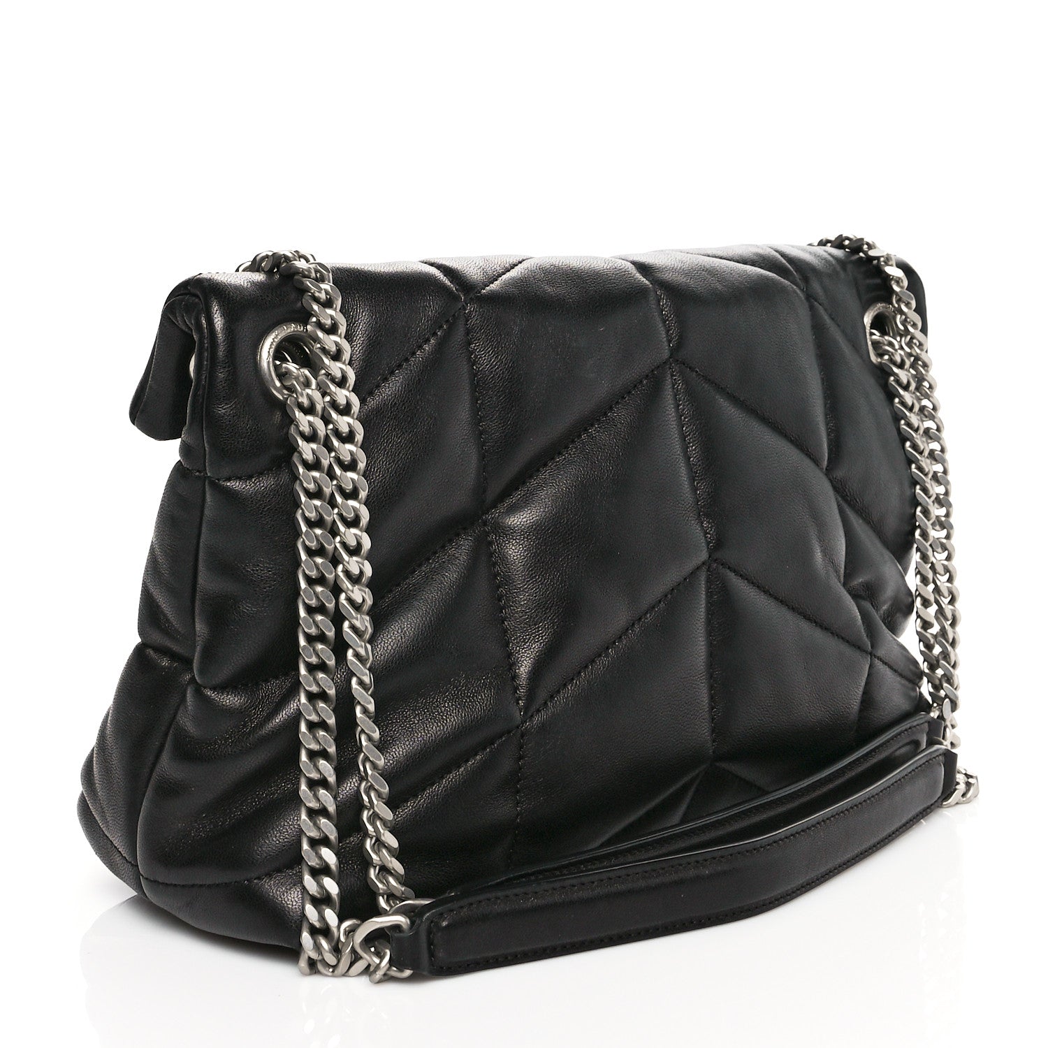 Saint Laurent Lambskin Quilted Small Loulou Puffer Monogram Chain Satchel Black 3 of 12