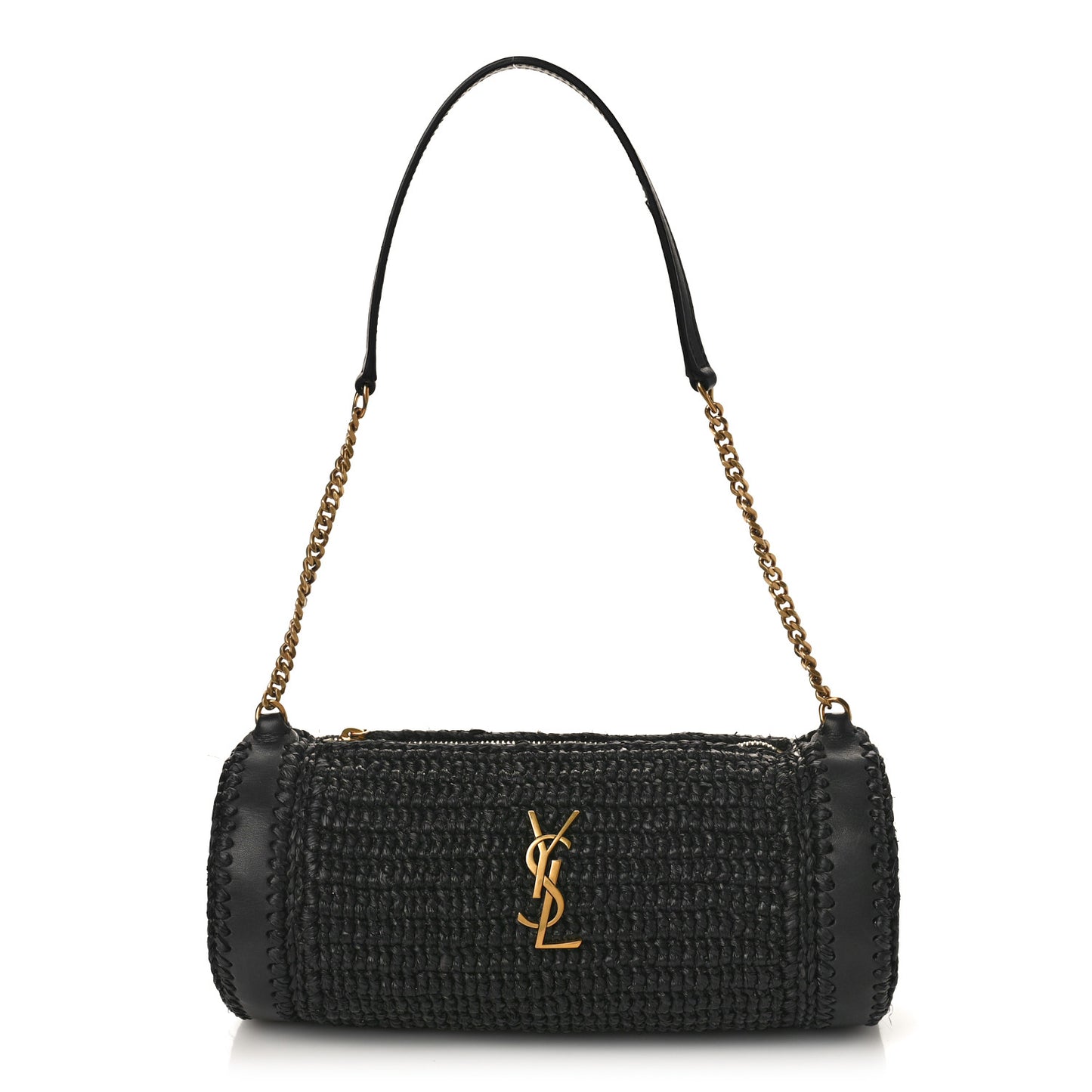 Raffia Monogram Small Cassandre Cylinder Bag Black