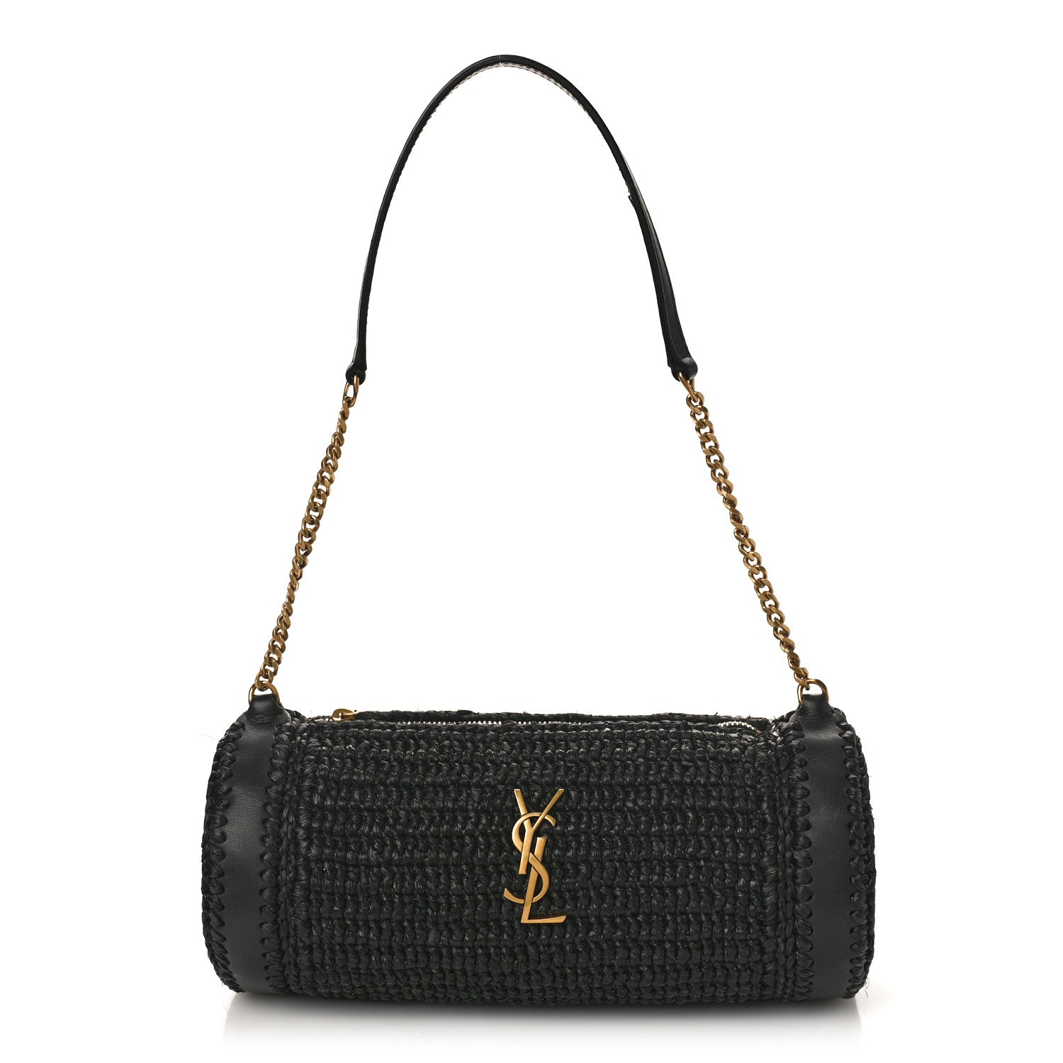 Saint Laurent Raffia Monogram Small Cassandre Cylinder Bag Black 1 of 8