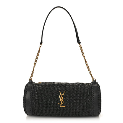 Saint Laurent Raffia Monogram Small Cassandre Cylinder Bag Black 1 of 8