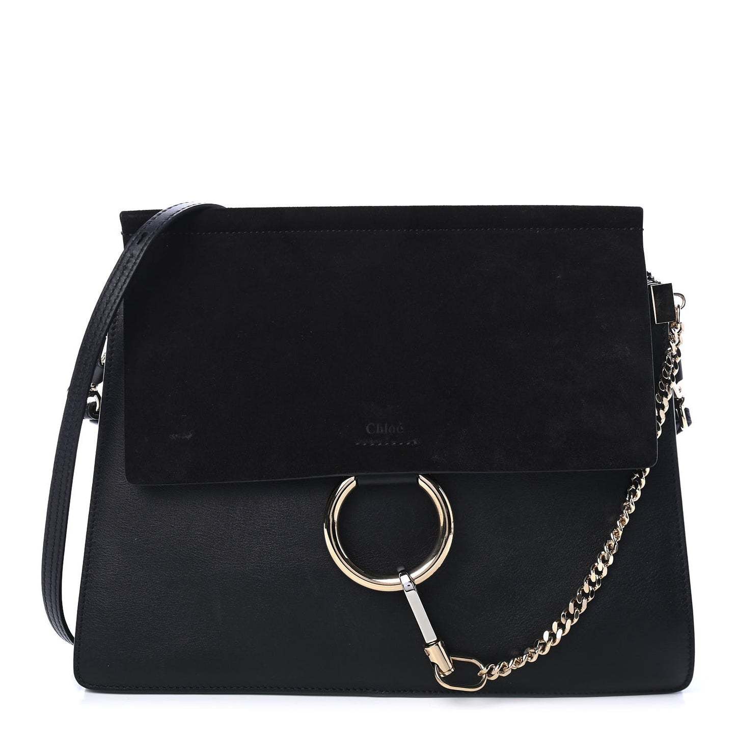 Calfskin Suede Medium Faye Shoulder Bag Black