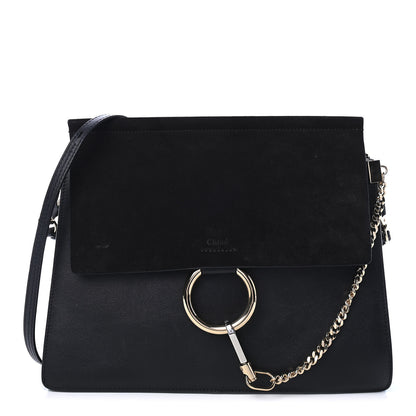 Chloe Calfskin Suede Medium Faye Shoulder Bag Black 1 of 4