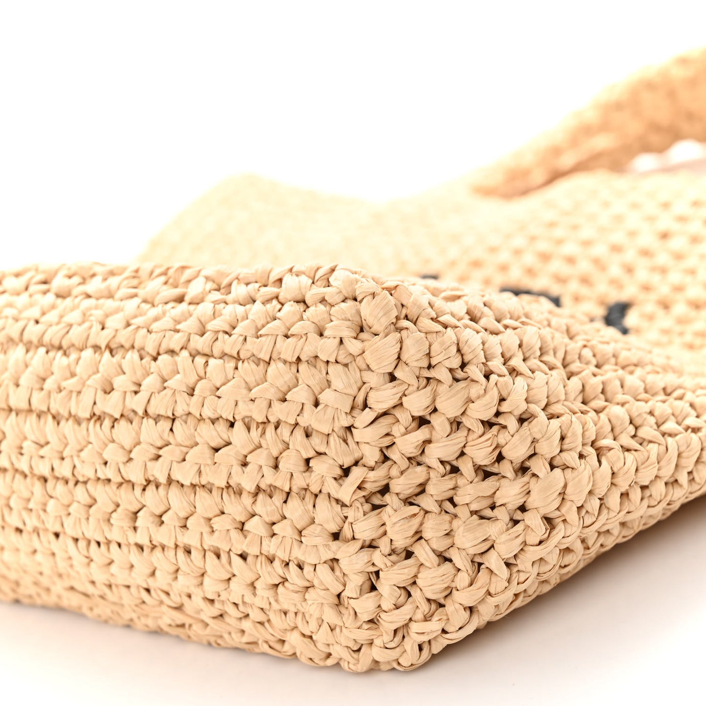 Yarn Raffia Effect Crochet Embroidered Logo Tote Naturale