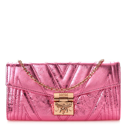 MCM Metallic Calfskin Quilted Patricia Wallet On Chain Viva Lila 1 of 10