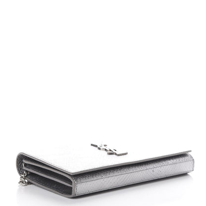 Saint Laurent Metallic Calfskin Python Embossed Monogram Chain Wallet Silver 3 of 13