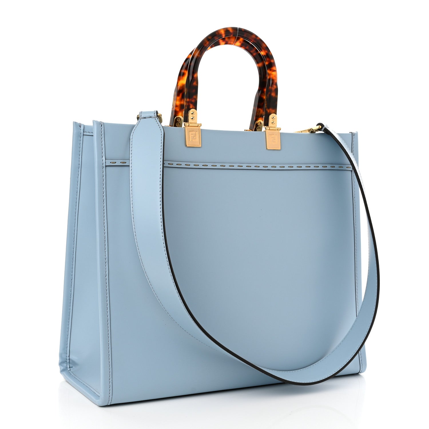 Fendi Vitello King Plexiglass Logo Embossed Medium Fendi Sunshine Shopper Tote Azzurro Baby 3 of 10