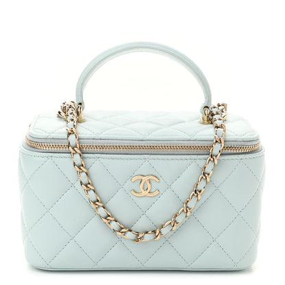 Chanel Lambskin Quilted Small Top Handle Vanity Case With Chain Light Blue 1 of 13
