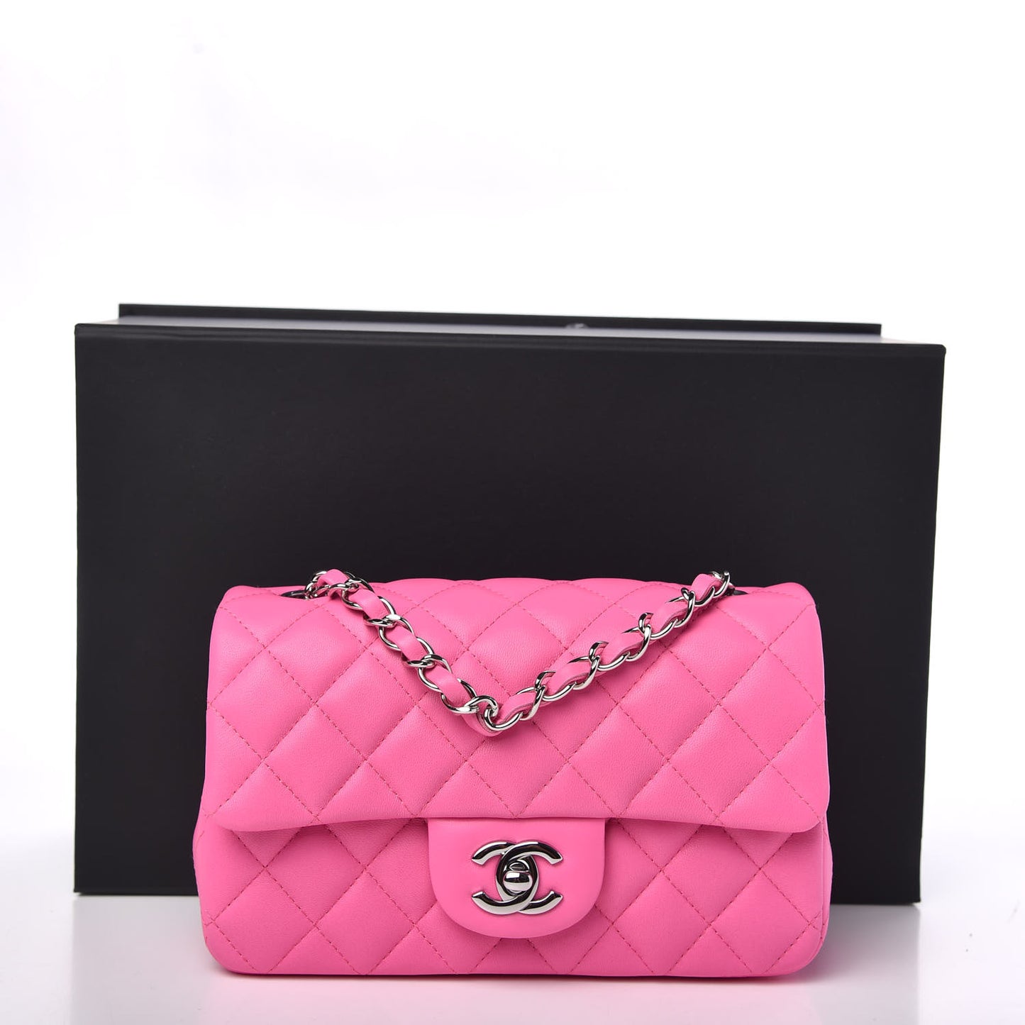 Lambskin Quilted Mini Rectangular Flap Neon Pink