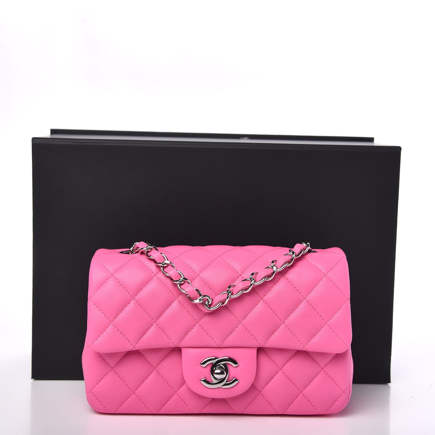 Chanel Lambskin Quilted Mini Rectangular Flap Neon Pink 11 of 11