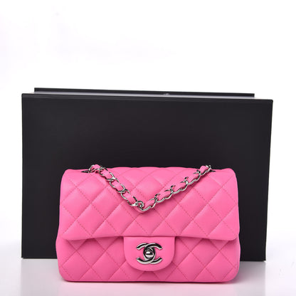 Chanel Lambskin Quilted Mini Rectangular Flap Neon Pink 11 of 11