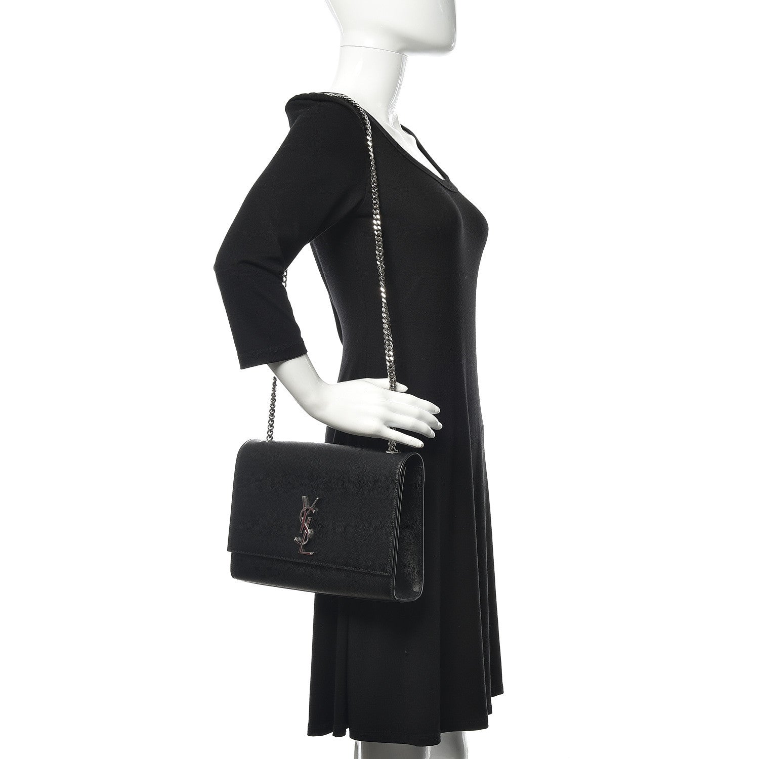 Saint Laurent Grain De Poudre Large Classic Monogram Kate Satchel Black 2 of 11