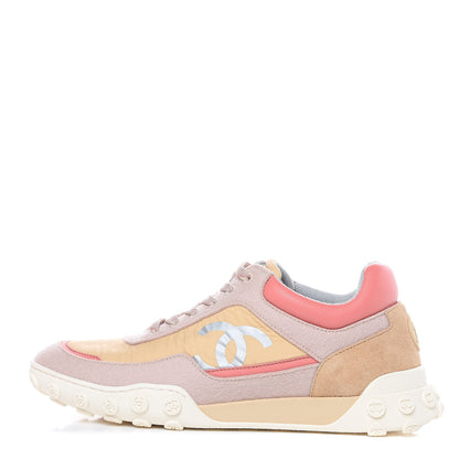 Chanel Wool Nylon Lambskin Suede Calfskin Womens Logo Sneakers 38.5 Beige Pink 1 of 8