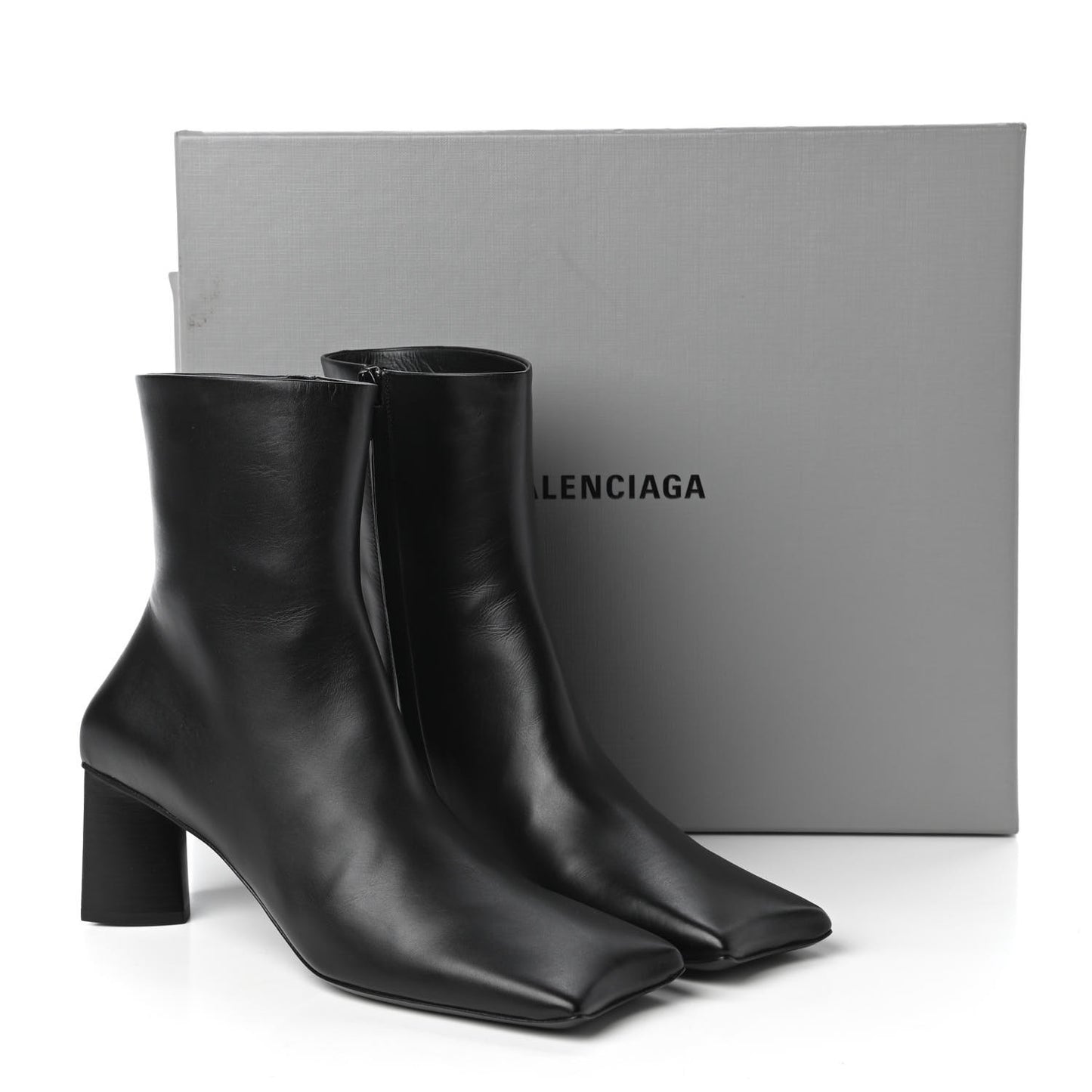 Smooth Calfskin Moon Square Toe 60mm Ankle Booties 38 Black