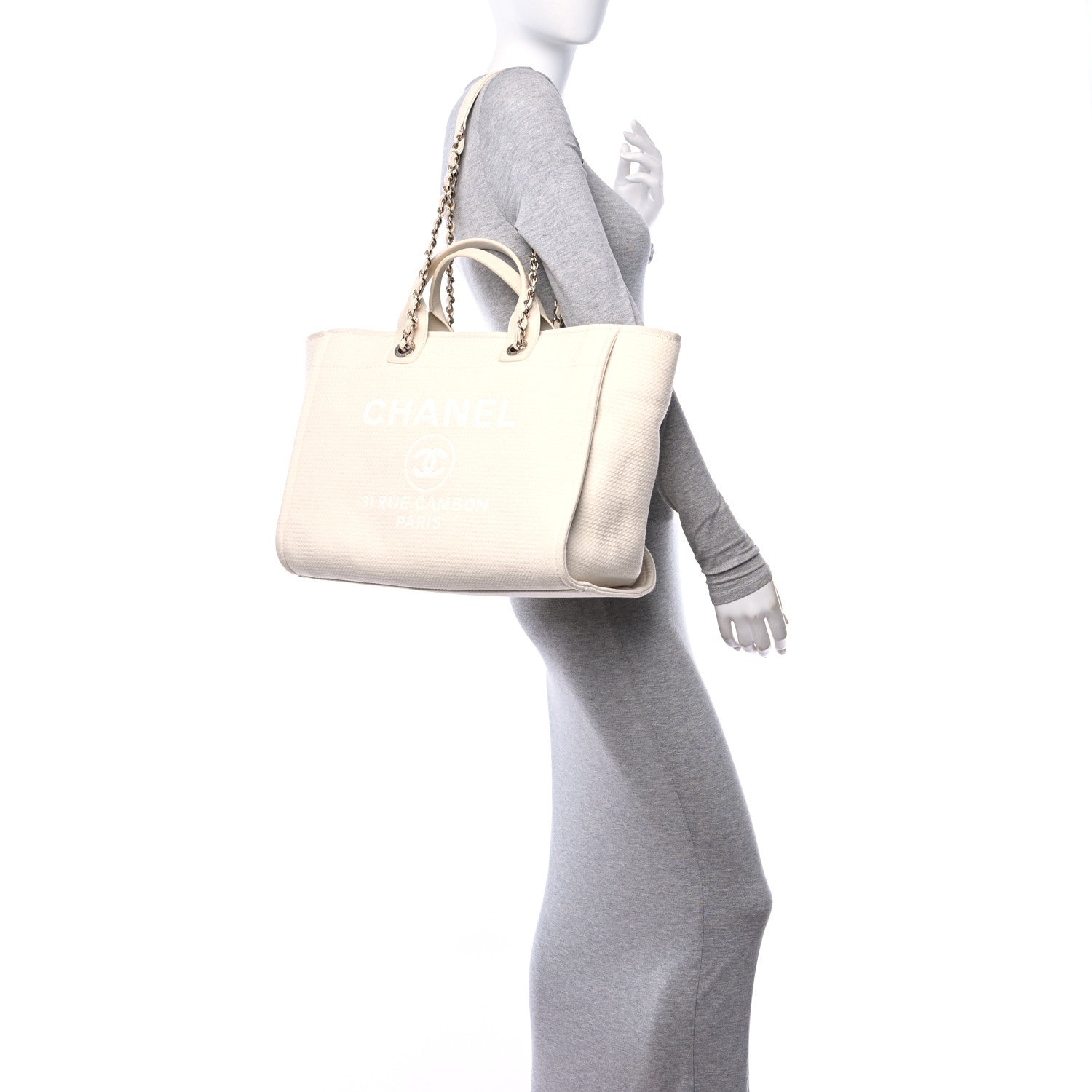 Chanel Mixed Fibers Calfskin Medium Deauville Tote Light Beige 2 of 13