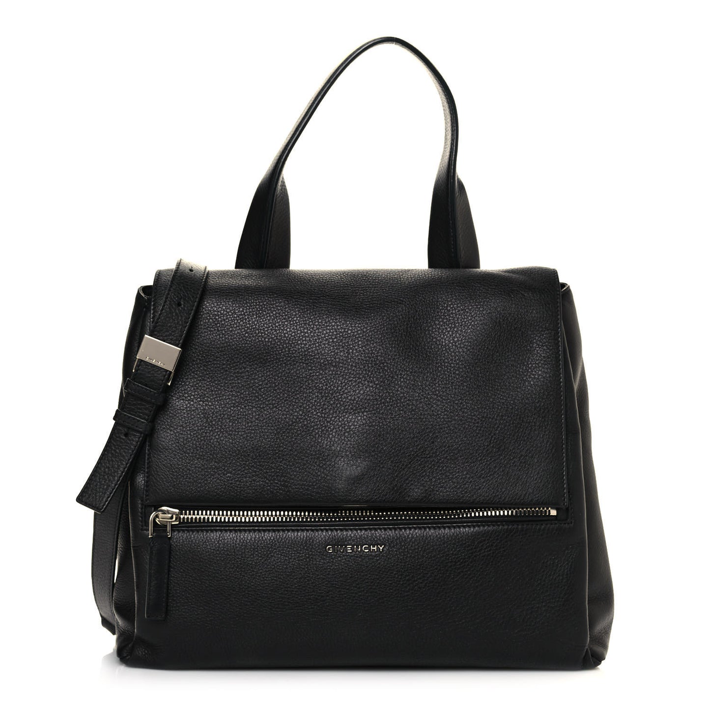 Grained Calfskin Medium Pandora Pure Flap Bag Black