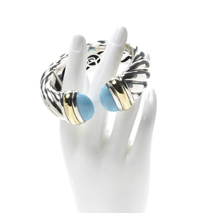 David Yurman Sterling Silver 18K Yellow Gold Turquoise 25mm Waverly Bracelet 2 of 6