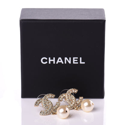 Chanel Crystal Pearl CC Drop Earrings Gold 5 of 5