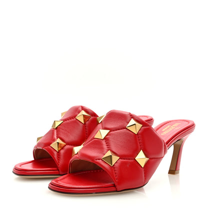 Valentino Garavani Nappa Quilted Roman Stud 65mm Slide Sandals 37.5 Red 2 of 7