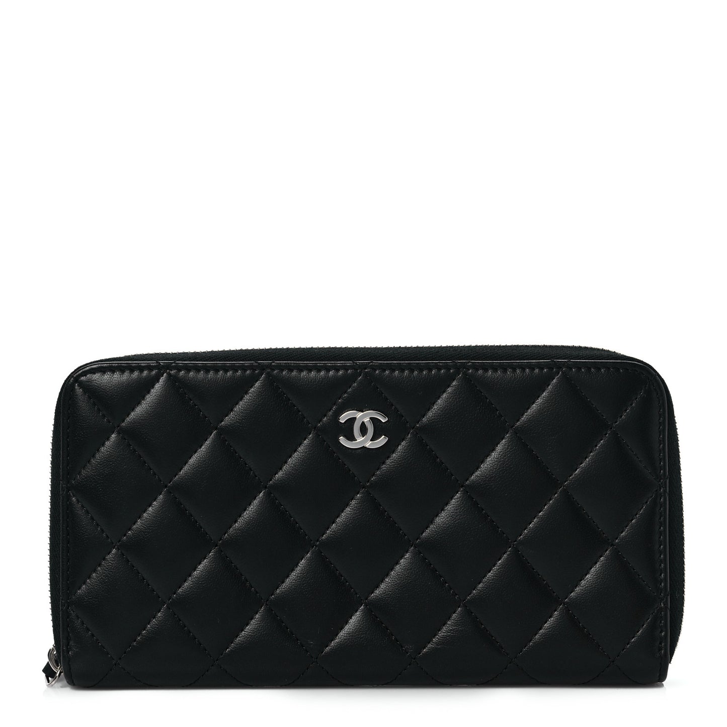 Lambskin Quilted Large Gusset Zip Around Wallet Black