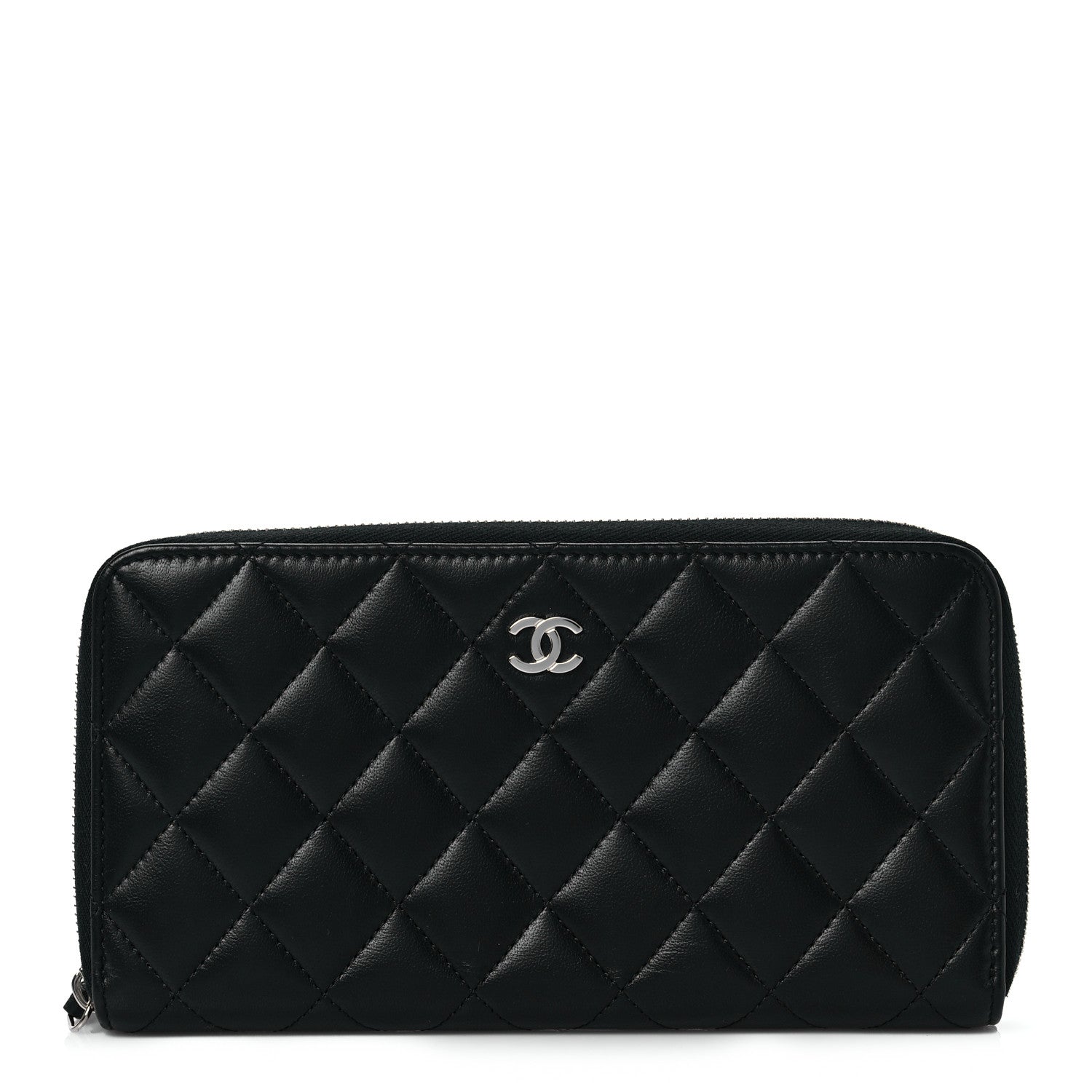 Chanel Lambskin Quilted Large Gusset Zip Around Wallet Black 1 of 9