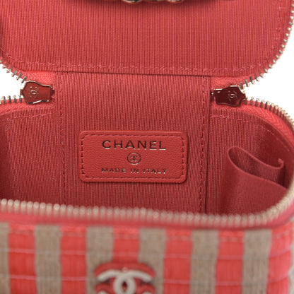 Chanel Raffia Jute Striped Mini Vanity Case With Chain Red Beige 8 of 10