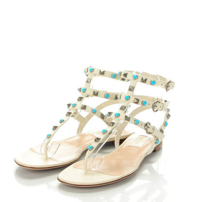 Valentino Garavani Calfskin Rockstud Rolling Ankle Wrap Flat Thong Sandals 36.5 White 3 of 8