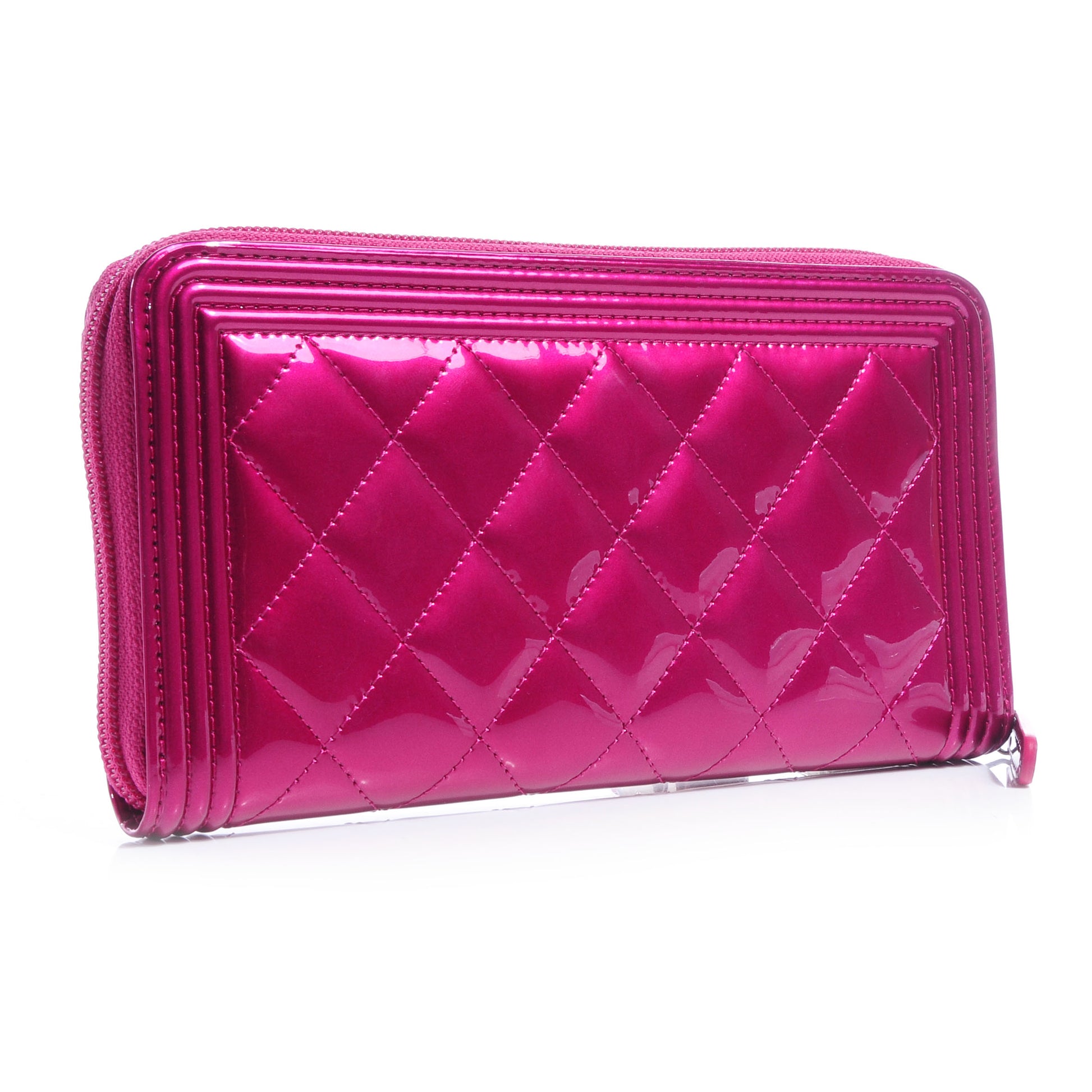 Chanel Metallic Patent Quilted Boy L-Gusset Zip Wallet Pink 3 of 9